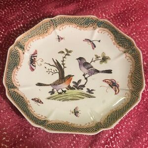 Decorative Plate with Bird and Butterfly Design and Green and Gold Border